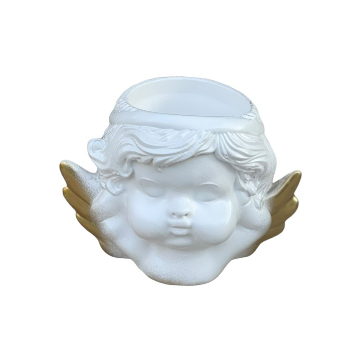 Mini Ingeras din ipsos, 8 cm, alb cu gold