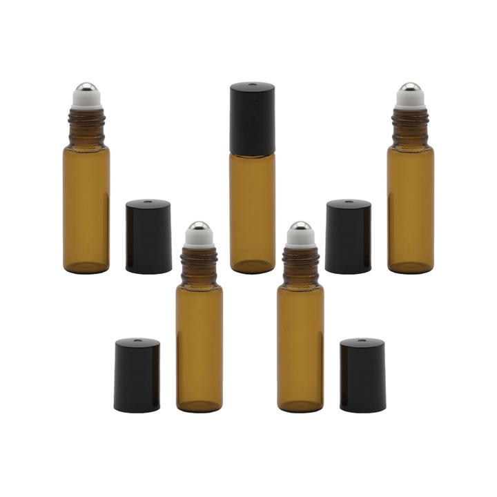 5db barna üveg roll-on készlet 5 ml-es, Flory