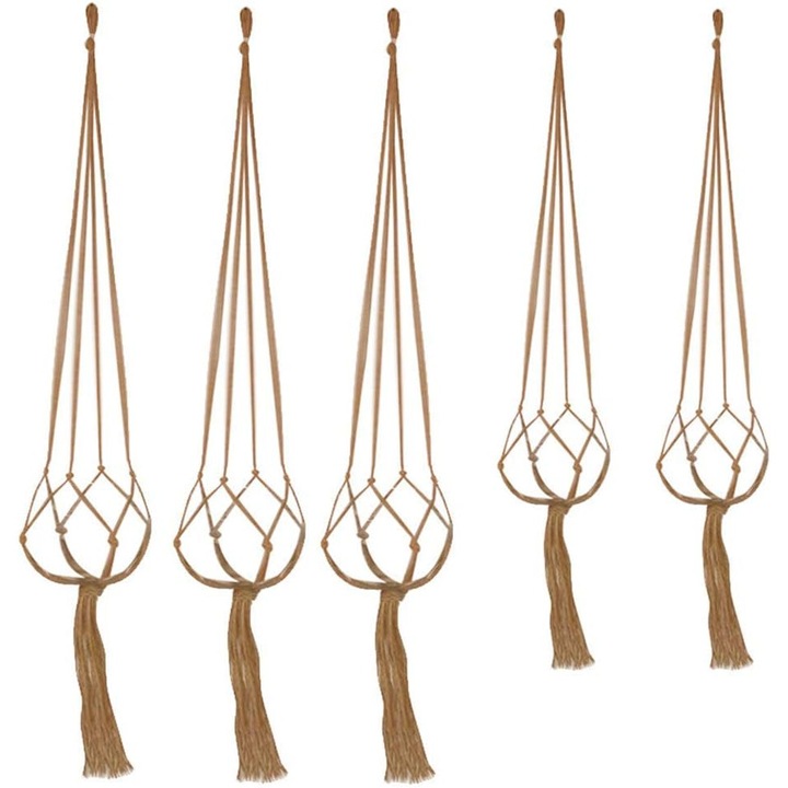 Set de 5 suporturi pentru ghivece, Bumbac, Maro, 2x90cm, 3x105cm