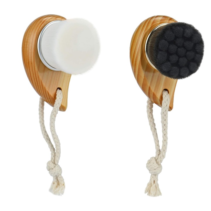 Perie de curatare faciala, AMRINUGL, set de 2, fibre de bambus, usor de utilizat, portabila, pentru exfoliere si curatare profunda a pielii