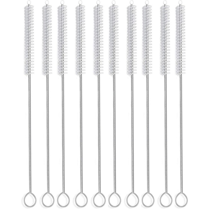 Perie de curatare pentru paie, Cozevdnt, set de 10, din otel inoxidabil, 10x1.9cm, multicolor