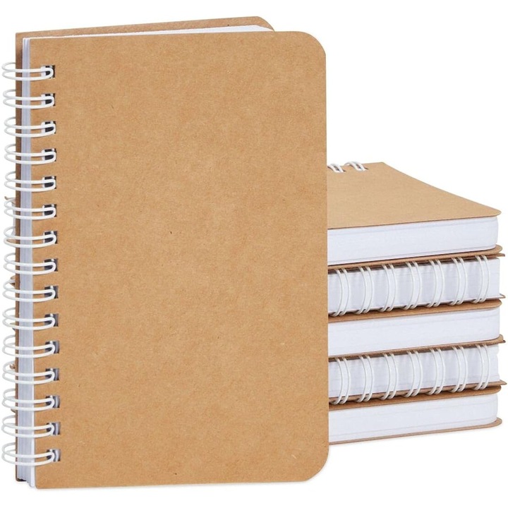 Caiete spiralate Enforose, set de 6 bucati, 90 file, 3.5x5.5 In, coperta dura, neimpartit
