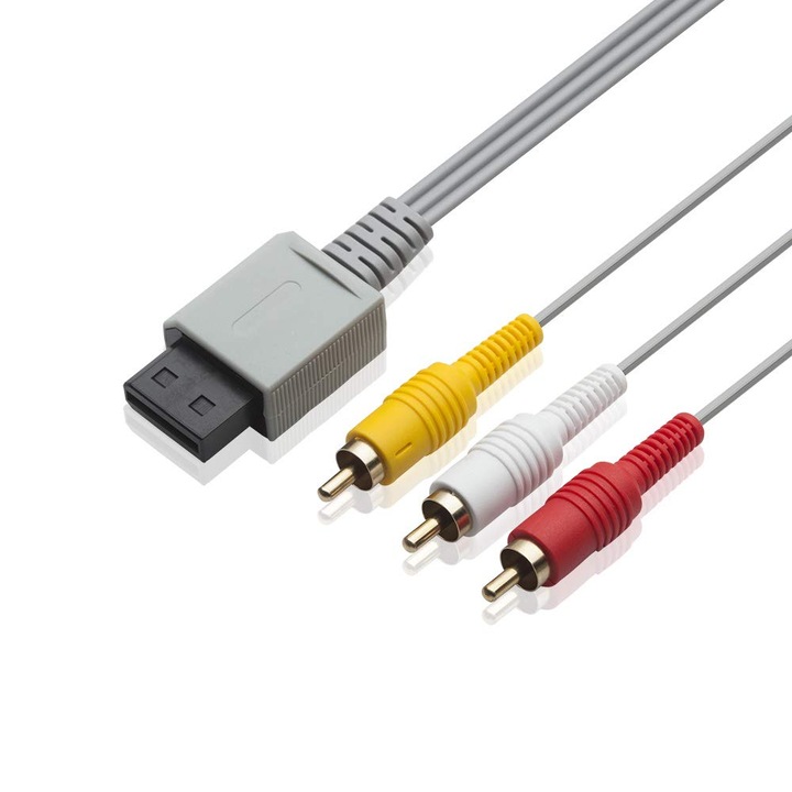AV композитен кабел 3 RCA с позлатени накрайници 1.8м, стабилен сигнал, двойна защита, съвместим с Wii Wii U