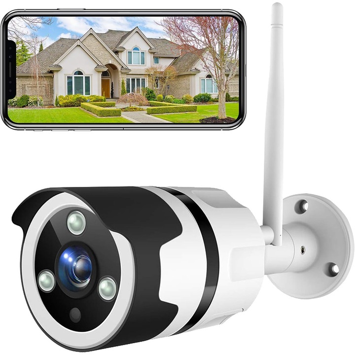 Camera de securitate Enforose Wifi exterior, 1080P Full HD, detectare inteligentă a mișcării, audio bidirecțional