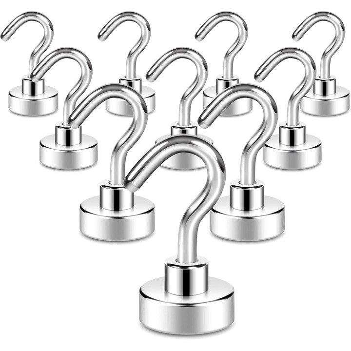 Carlige decorative de calitate industriala, magneti din neodim de utilizare versatila pentru agatat, Magneti puternici pentru bucatarie, dulapuri, birou (pachet 10)