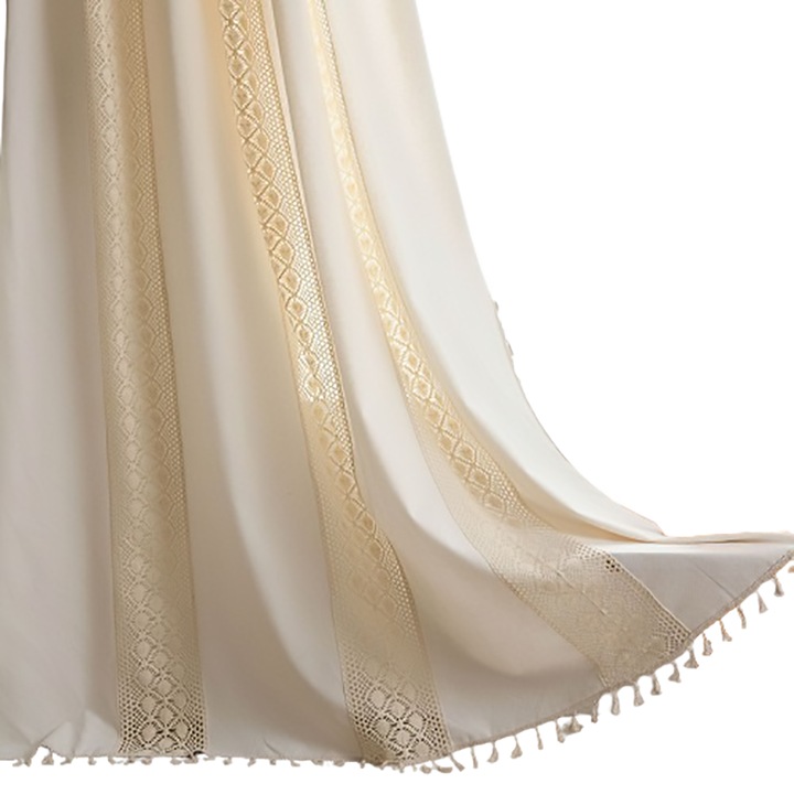 AMRINUGL Завеси, Геометрична плетена на една кука, Прозрачна дантела с пискюли, Полупрозрачни, Бели, 100x170 см