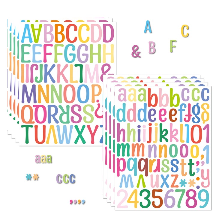 Stickere decorative Enforose, litere autocolante reutilizabile, design litere mari, multicolor, 8 foi