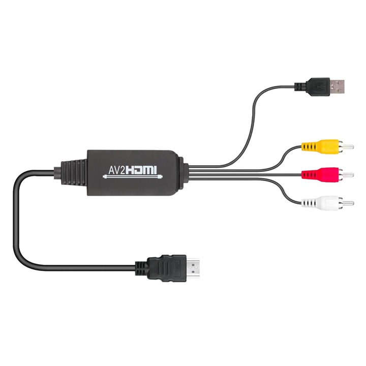 Tovbmup AV RCA-HDMI adapter, Plug & Play konverter, 1080p, 1,8 m