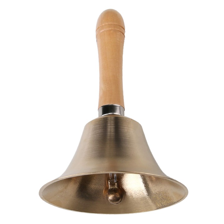 Clopotel manual din alama masiva, manere lemn, 8x15cm