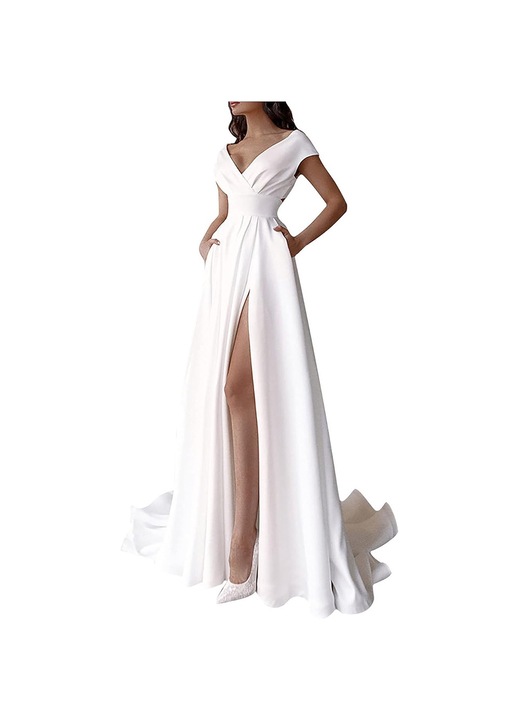 Rochie de seara, lunga, alba, din poliester, XL INTL