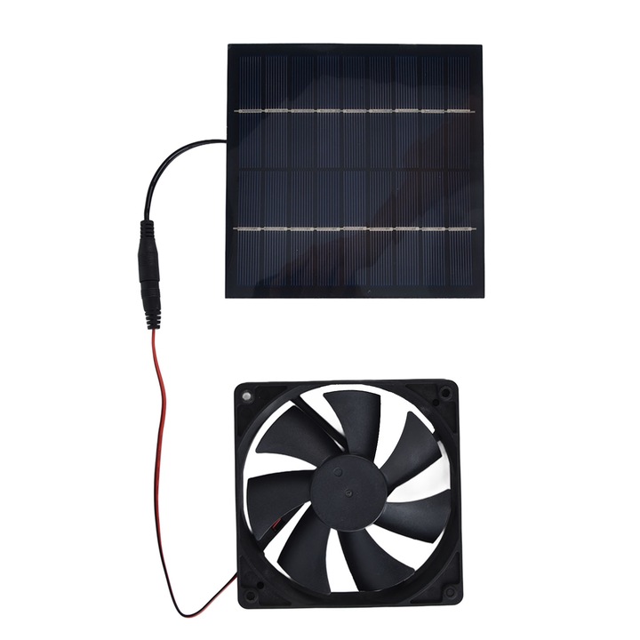 Ventilator de evacuare solar, 10W, 12x12cm, panou solar 14.5x14.5cm, rezistent la apa