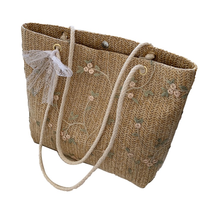 Jormftte fonott szalma válltáska, khaki, 33x26x24cm