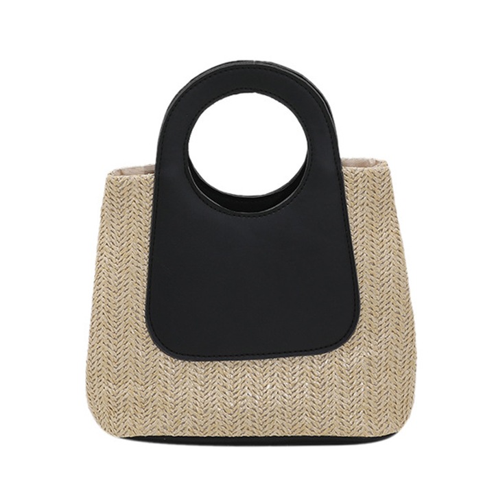 Vintage szalma táska, Jormftte, khaki, közepes méretű, színes patchwork design