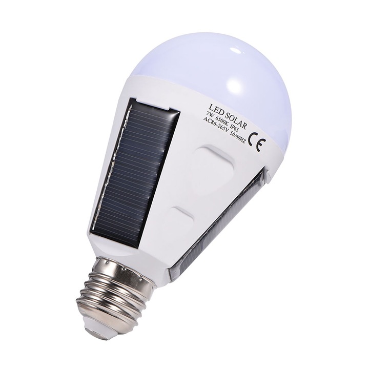 Соларна LED крушка, преносима, 1200mAh, IP65, студено бяла, 7W, 14.5x7.6cm