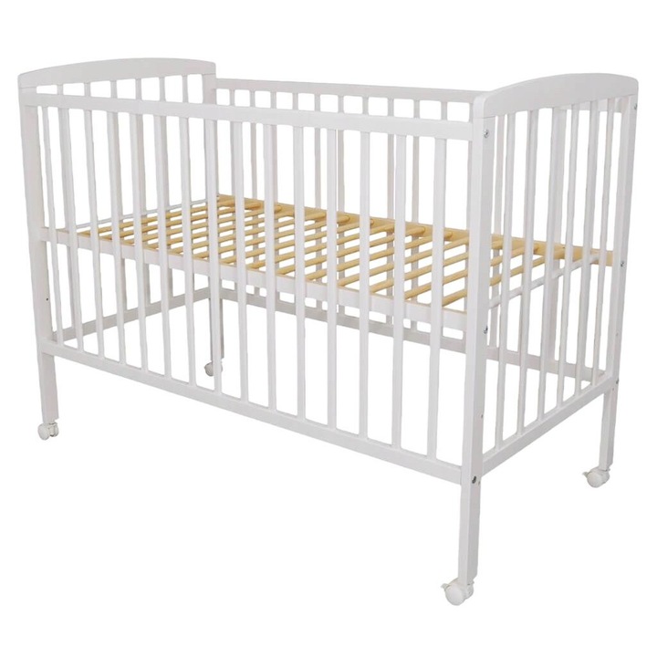 Babaágy 3 az 1-ben, átalakítható, korláttal, fehér, 120x60(66)cm, fenyőfa