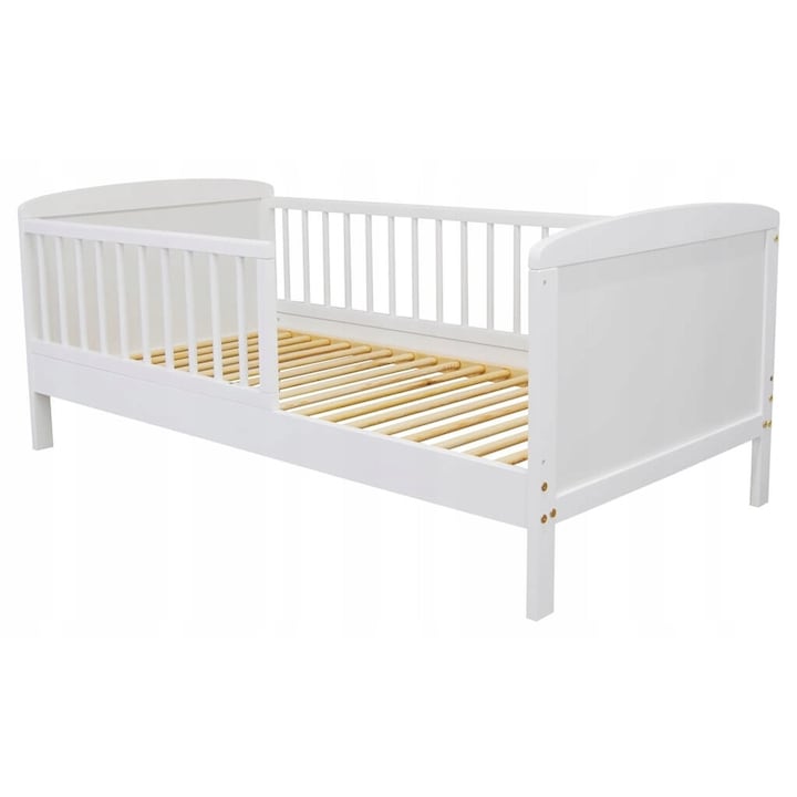 Детско легло, борово дърво, бяло, 140x70 см, с подвижна преграда