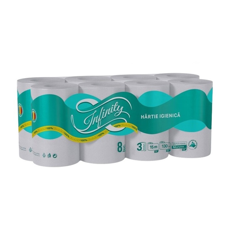 Infinity WC papír, 8 tekercs, 3 réteg, 2 csomagos készlet