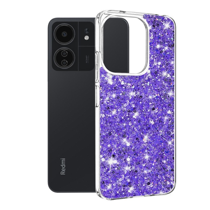 FixGuard Sparkly Glitter tok Xiaomi Redmi 13C 4G / 13C 5G / Poco M6 / C65 telefonhoz - Lila