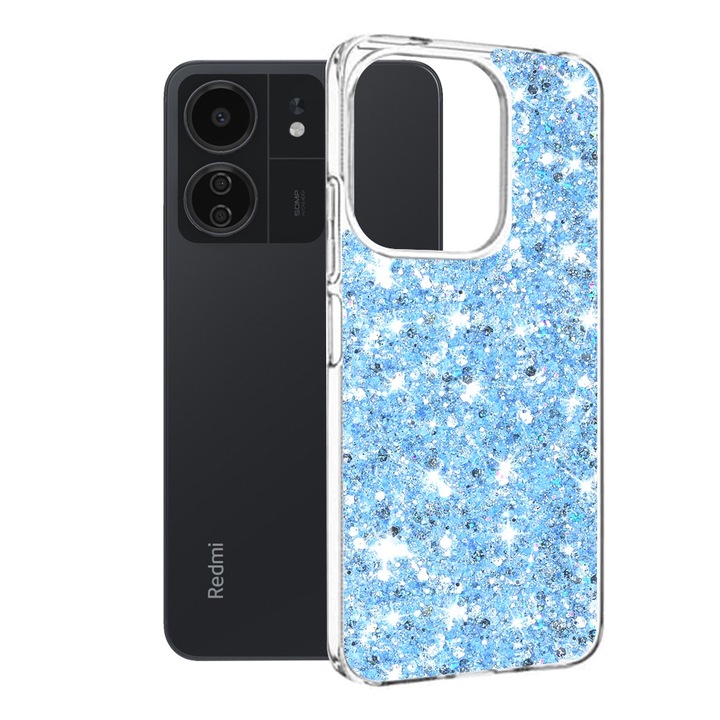 FixGuard Sparkly Glitter tok Xiaomi Redmi 13C 4G / 13C 5G / Poco M6 / C65 telefonhoz - kék
