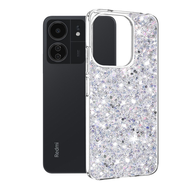 FixGuard Sparkly Glitter tok Xiaomi Redmi 13C 4G / 13C 5G / Poco M6 / C65 telefonhoz - fehér