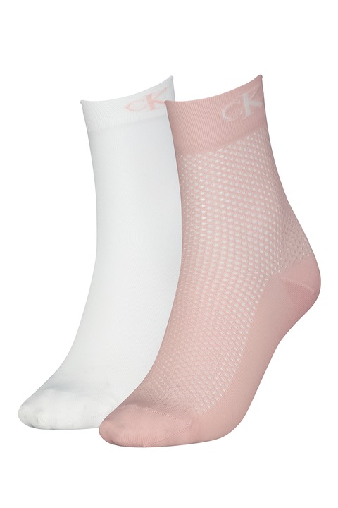 CALVIN KLEIN, Къси чорапи с лого, 2 чифта, Бял/Розова сьомга, One Size