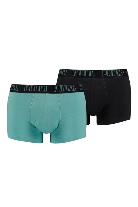 Puma, Set de boxeri cu banda logo in talie - 2 perechi, Negru stins, Verde persan, M