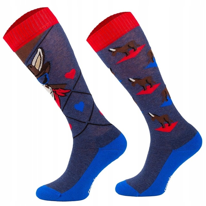 Mondo-Calza lovaglózokni, Donkey Cowboy modell, sötétkék/piros, XS méret 31-34