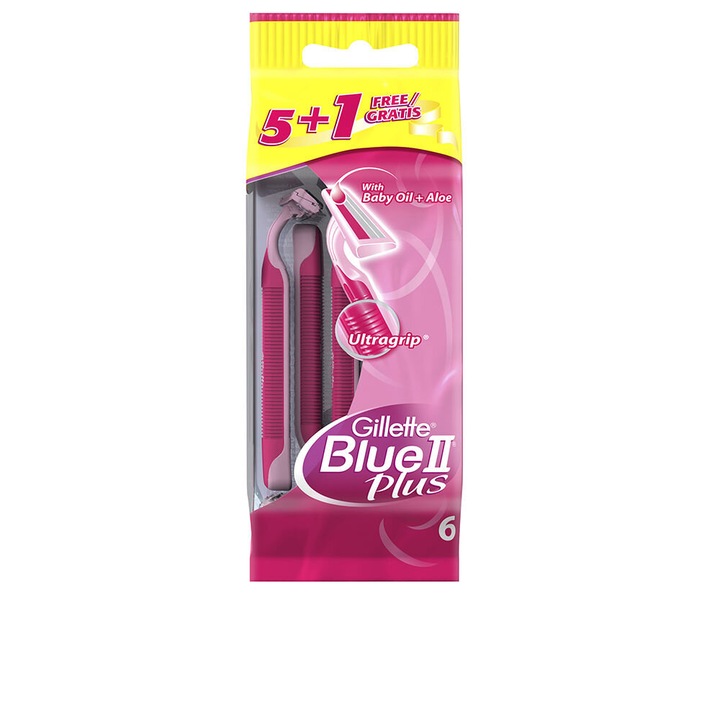 Комплект от 6 еднократни самобръсначки Gillette Venus Blue II Plus, за ефективна епилация, розови