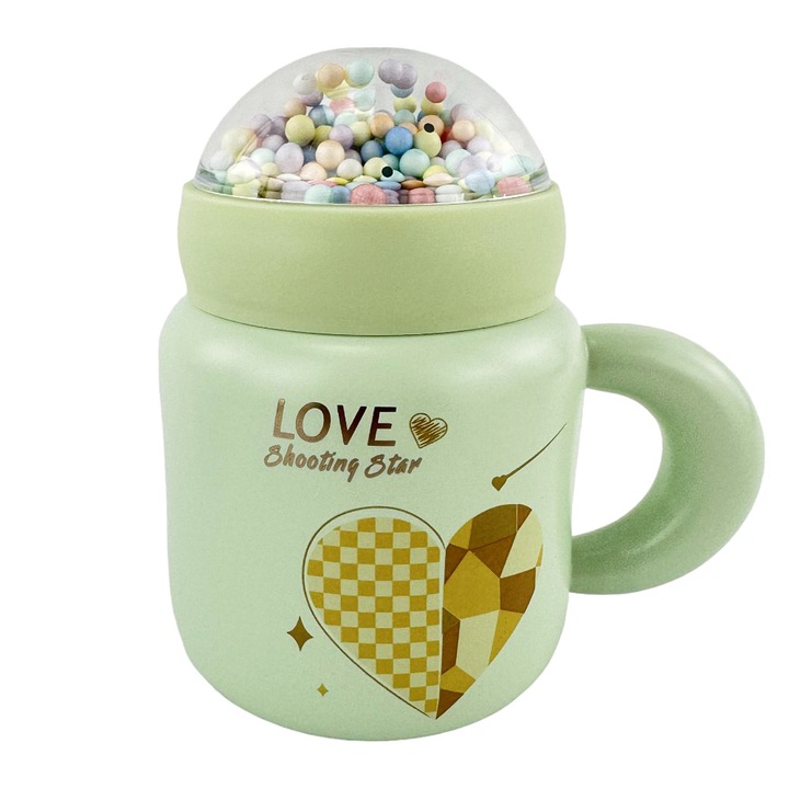 Cana din ceramica cu capac "Air bubbles", 400 ml, Verde