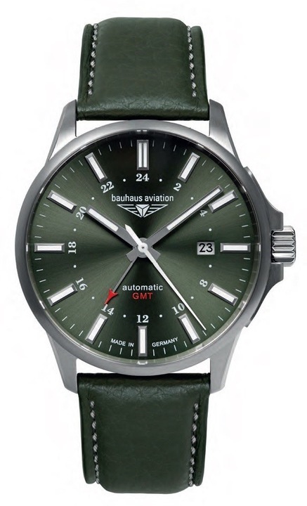 Ceas barbatesc Bauhaus Aviation 28684, automat, titan, verde, 42x13mm