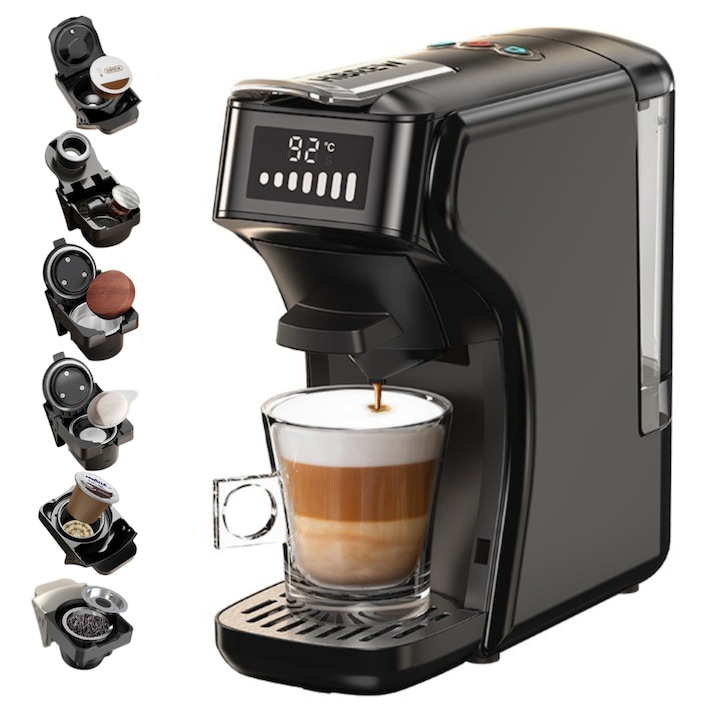 Еспресо машина Hibrew, Съвместима с Nespresso, Dolce Gusto, KCup капсули, чай, ESE сашета и смляно кафе, Черен