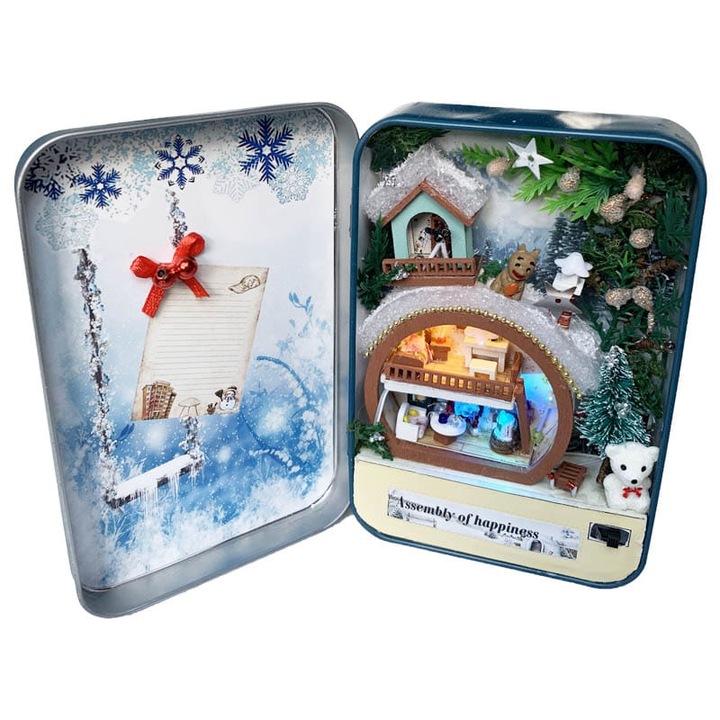 Миниатюрна къща Habarri, Зимни пейзажи, LED, многоцветна, 14.3x2.6x16cm