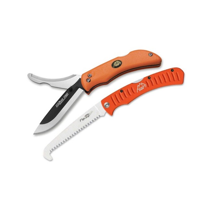 Set cutit si ferastrau OUTDOOR EDGE Razor Pro, lama schimbabila, maner cauciucat, rosu, etui inclus