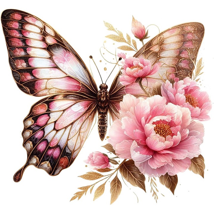 Sticker decorativ, Fluture si Flori, Roz, 12596ST-11