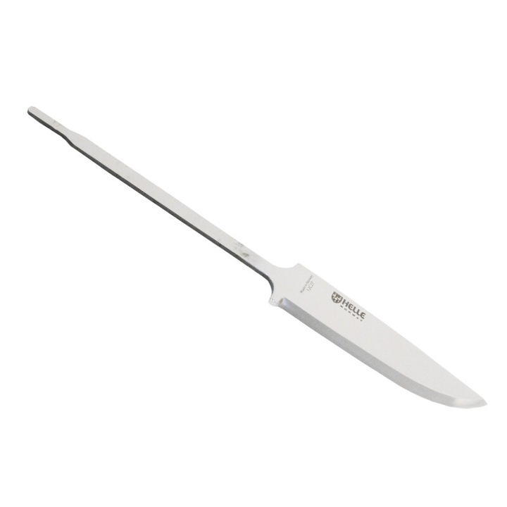 Lama cutit profesionala Helle Fossekallen, otel inoxidabil suedez Sandvik 12C27 ultra ascutita, ideala pentru bushcraft, outdoor, constructie cutite personalizate, DIY, lungime 88mm, latime 22mm, grosime 2.6mm, argintie, rezistenta la coroz