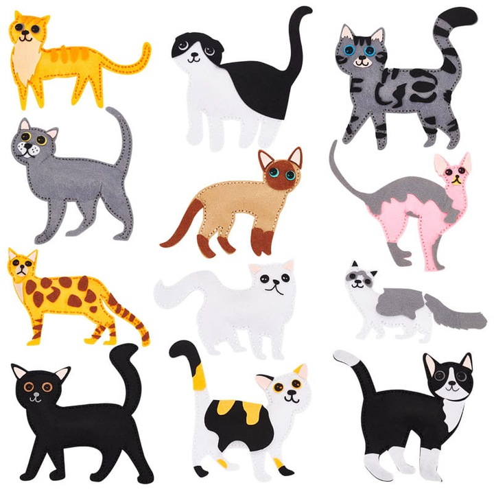 Комплект за занаяти Habarri, комплект за шиене, шарки за котки, 12 части, многоцветен, 29x22,5x6 cm