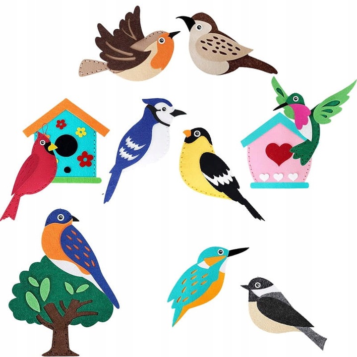 Set De Cusut Din Fetru Pentru Copii, Pasari, Habarri, Joaca Creativa Montessori, Dezvolta Indemanarea Si Imaginatia, Cadou Educativ In Cutie, Dimensiuni Compacte, Usor De Asamblat, 12 Piese