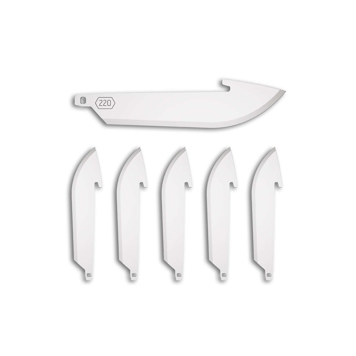 Set 6 Lame de Schimb Profesionale Outdoor Edge DropPoint 220, Otel Inoxidabil Japonez 420J2, 5.6cm, Durabile, pentru Cutite Vanatoare, Pescuit si Camping, Compatibile cu Modelele Razor