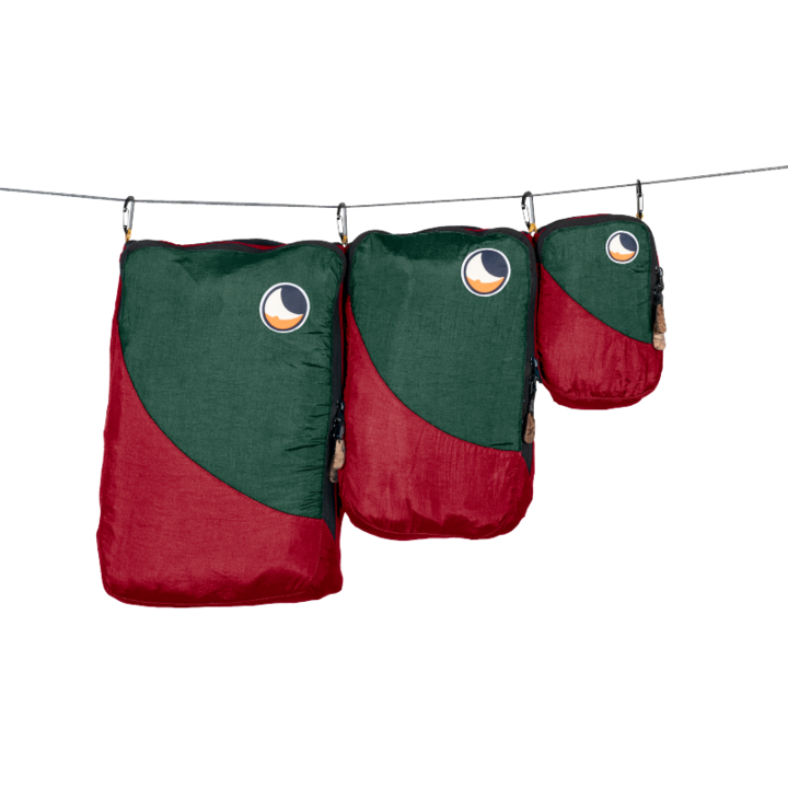 3 darabos Ticket To The Moon utazási szervező szett, nejlon, bordó/sötétzöld, S19x13x3cm/M30x18x5cm/H36x25x7cm