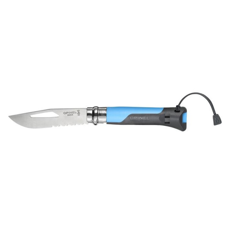 Cutit pliabil Opinel Outdoor Blue, maner ergonomic, sistem blocare Virobloc, negru-albastru, 85mm