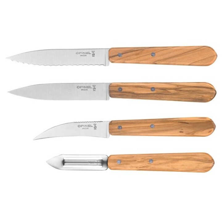 Кухненски комплект Opinel Essentials, маслиново дърво, 4 части, естествен