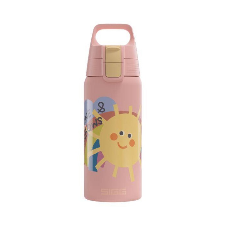 Gyermek termosz, Sigg, Rozsdamentes acél, Shield One Sunshine, 0,5 L, 22 x 7,3 cm, Rózsaszín