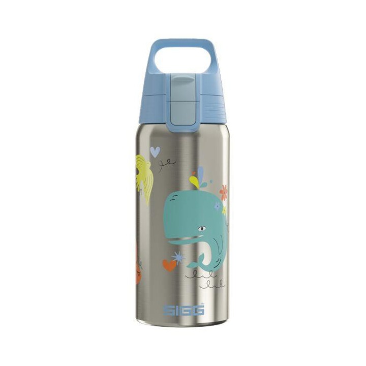 Termikus palack, Sigg, Shield One Whale Friend, Rozsdamentes acél, Szigetelés 5h meleg/36h hideg, 0,5L, Ezüst