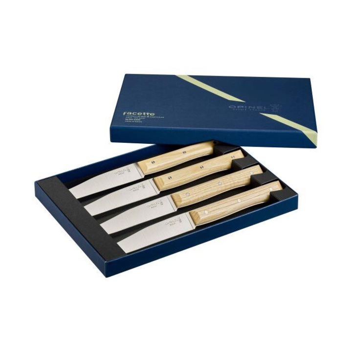 Set 4 cutite de masa Opinel Facette, maner lemn de frasin, lama 11 cm