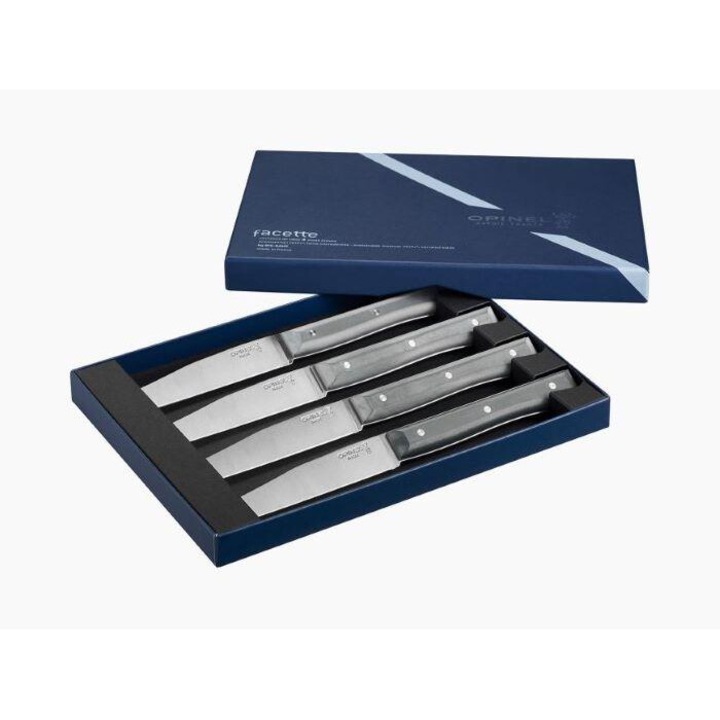 Set 4 cutite de masa, Opinel Facette, inox, maner ecologic, 11 cm, argintiu