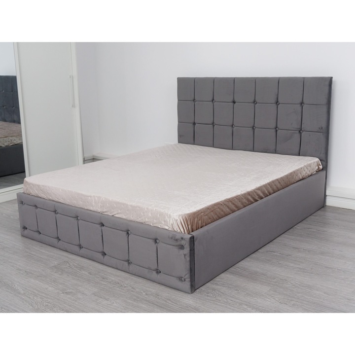 Pat Tapitat Andrei B24 Ultra Gri Stofa 140x200 fara saltea