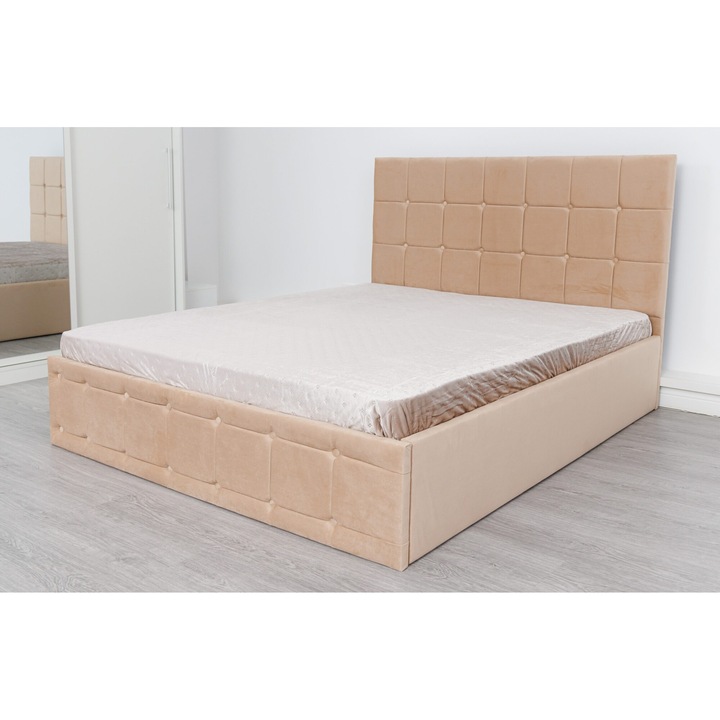 Pat Tapitat Andrei B24 Ultra Bej Stofa 140x200 fara saltea