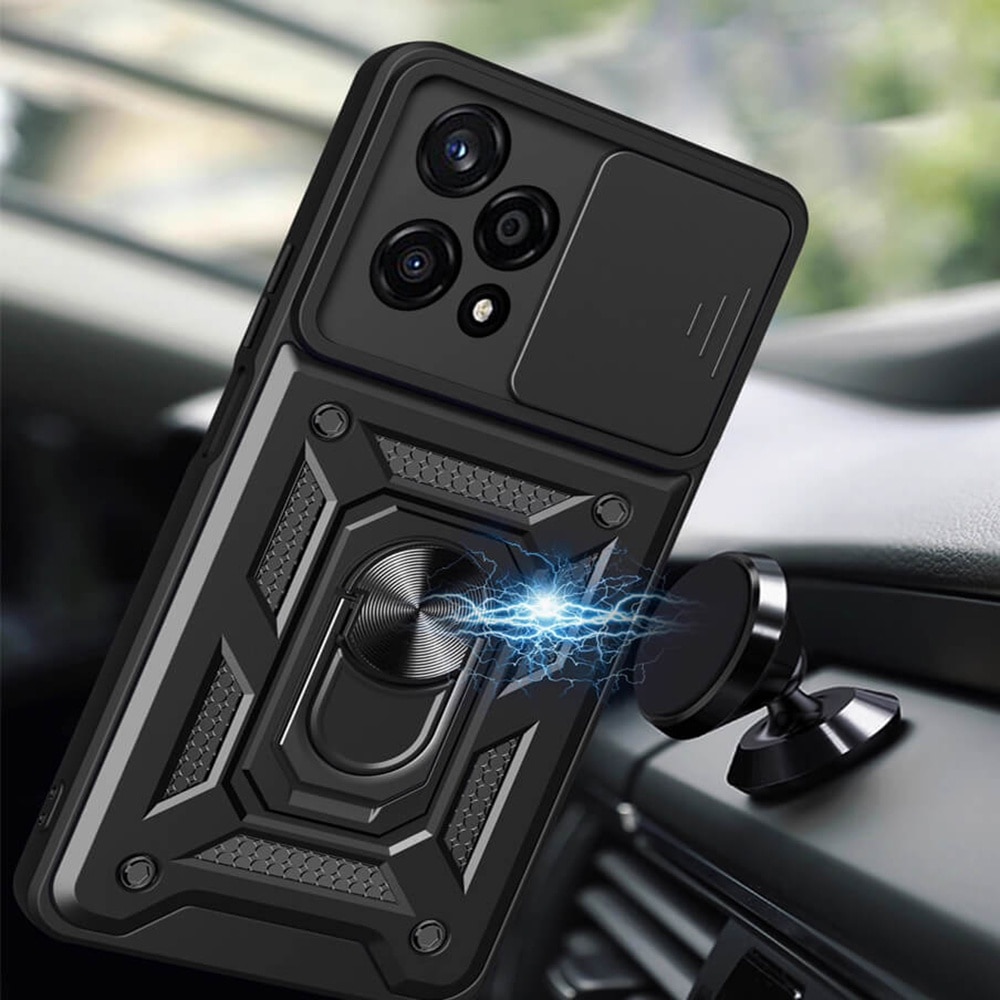 Husa pentru Honor 200 Pro Ring Armor Kickstand Tough Rugged Cover cu protectie camera negru