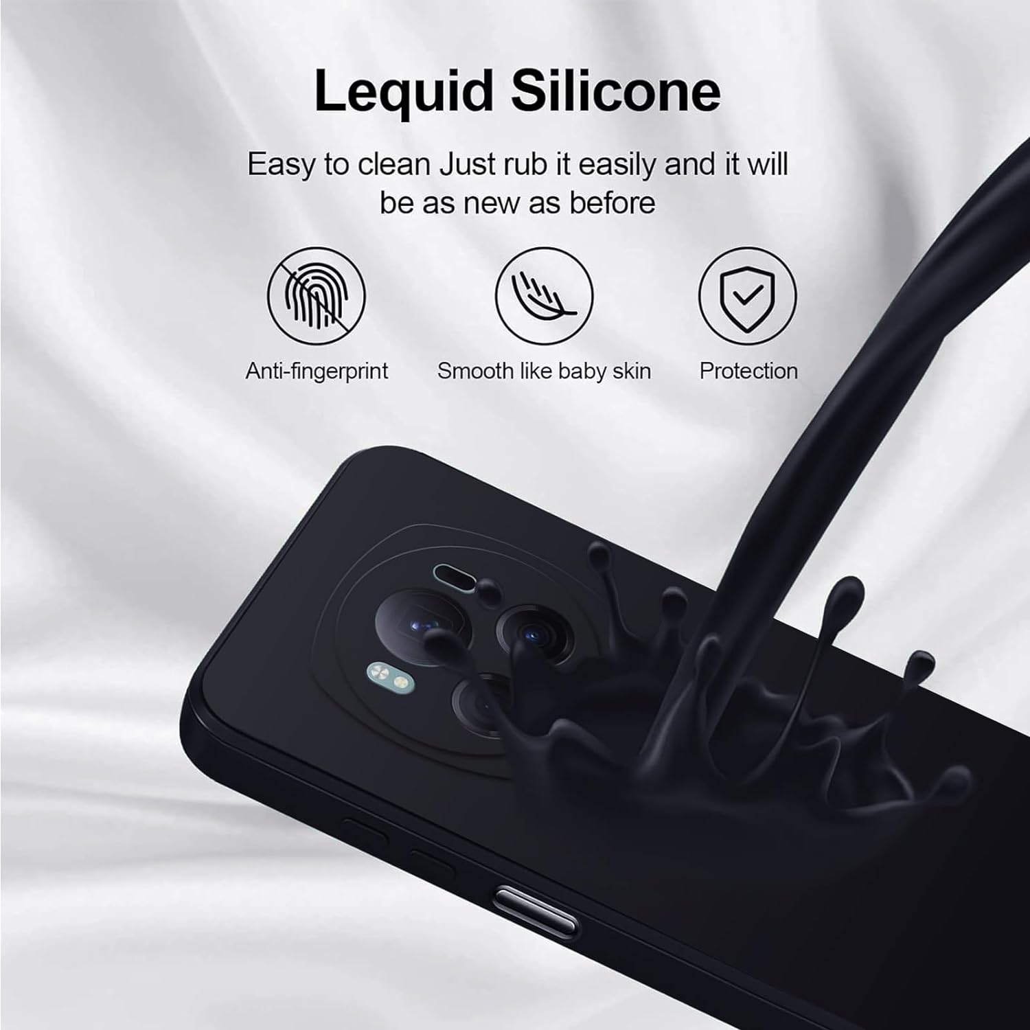 Husa pentru Honor Magic 6 Pro Liquid Silicone subtire captusita cu microfibra anti amprenta protectie camera foto negru