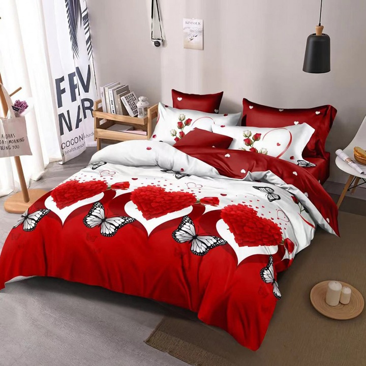 Lenjerie de pat pentru o persoana cu 2 huse de perna dreptunghiulara, Zulema, bumbac mercerizat, multicolor, 4 piese